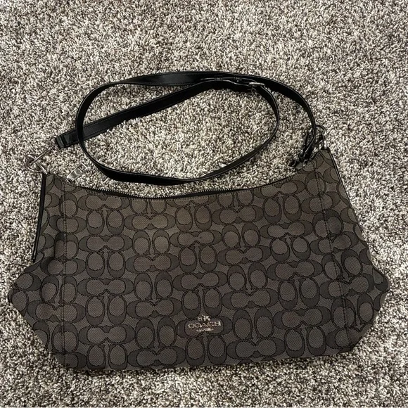 Coach Signature Black and Tan Fabric Hobo Bag - Picture 1 of 4